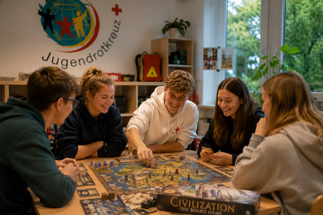 Jugendgruppe beim Brettspiel (KI-generiert)