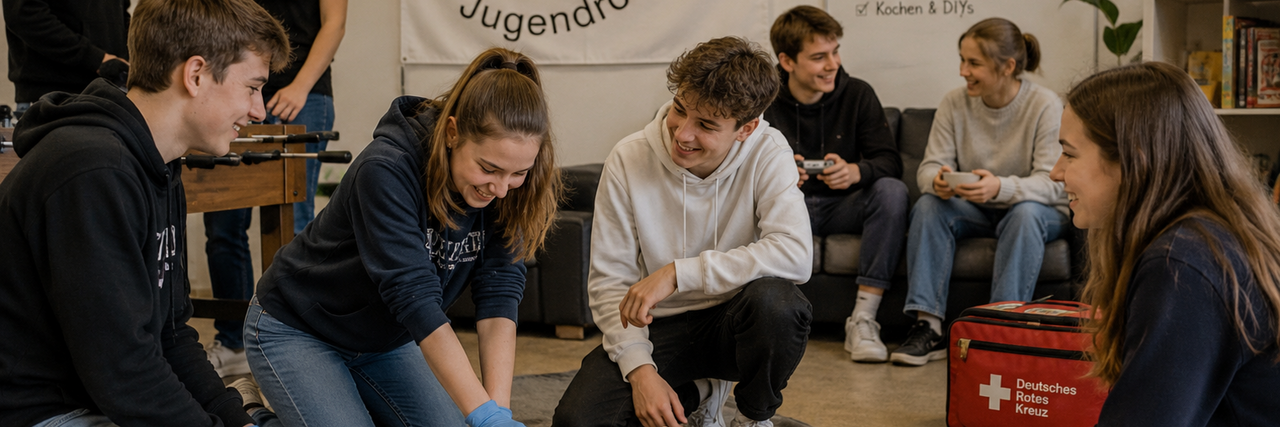Jugendgruppe beim Erste-Hilfe-Training (KI-generiert)