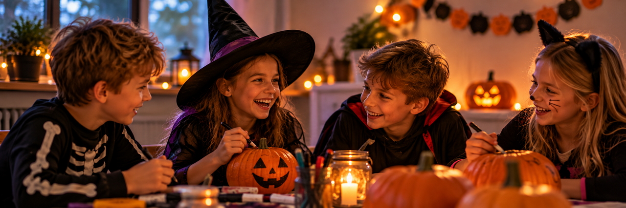 Vier Kinder bei einer Halloween-Party